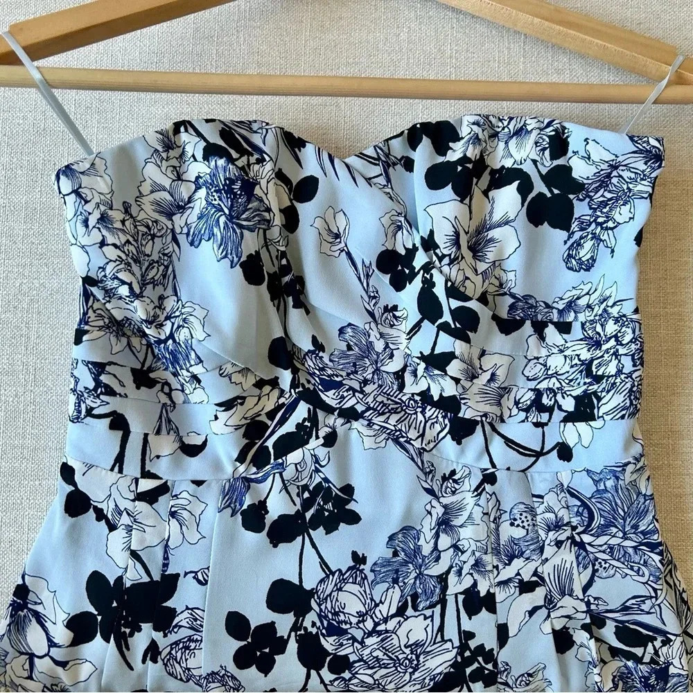 Express Women’s Blue Strapless Floral Dress - 4 - Picture 4 of 8